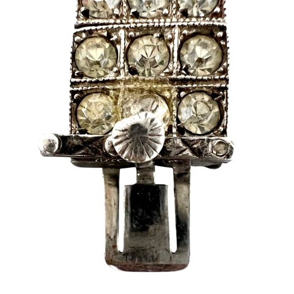 Antique Art Deco Sterling Silver Rhinestone Flexible Bracelet 7"L - Picture 8 of 10